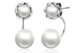 Nowe srebrne kolczyki srebro 925 perly perelki sztuczne biale kwiaty kwiatki