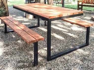 Stół zestaw piknikowy piwny tarasowy barowy biesiadny drewniany metalowy-1