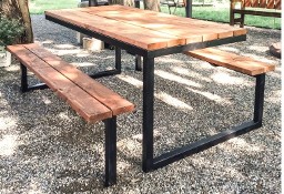 Stół zestaw piknikowy piwny tarasowy barowy biesiadny drewniany metalowy