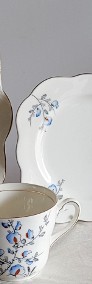 Angielska kostna porcelana Colclough trio z paterą błękitno koralowe kwiaty -3