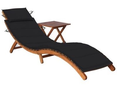 vidaXL Ogrodowy leżak ze stolikiem i poduszką, lite drewno akacjowe-1