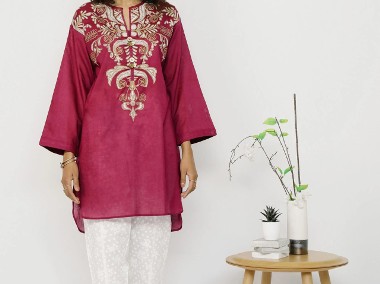 Nowa tunika indyjska kurti kameez bawełna fiolet hippie boho orient S 36 M 38-1