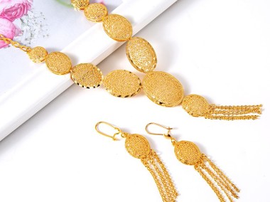 Nowy komplet biżuterii arabskiej kolczyki naszyjnik złoty kolor kwiaty boho -1