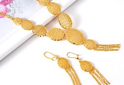 Nowy komplet biżuterii arabskiej kolczyki naszyjnik złoty kolor kwiaty boho 