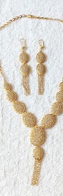 Nowy komplet biżuterii arabskiej kolczyki naszyjnik złoty kolor kwiaty boho -3