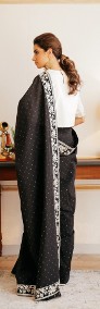 Czarne bawełniane sari saree  saari Bollywood Indie orient suknia wesele złoto-3