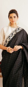 Czarne bawełniane sari saree  saari Bollywood Indie orient suknia wesele złoto-4