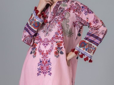 Lużna tunika XXL 44 3XL 46 różowa bawełna kameez floral kwiaty etno boho-1