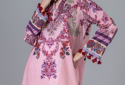 Lużna tunika XXL 44 3XL 46 różowa bawełna kameez floral kwiaty etno boho