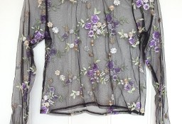 Nowa bluzka crop top siateczkowy S 36 siateczka haftowane kwiaty haft czarny