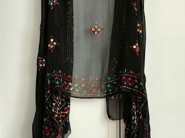 2 Duża chusta szal dupatta haftowana szyfon czarna orient hidżab hijab pareo-1