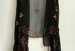 2 Duża chusta szal dupatta haftowana szyfon czarna orient hidżab hijab pareo