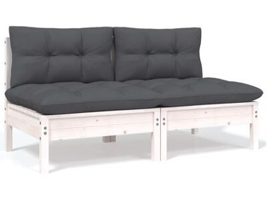 vidaXL 2-osobowa sofa ogrodowa z poduszkami, biała, drewno sosnoweSKU:806653*-1