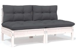 vidaXL 2-osobowa sofa ogrodowa z poduszkami, biała, drewno sosnoweSKU:806653*