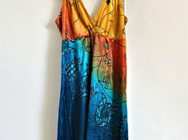 Sukienka welurowa kolorowa S M vintage y2k boho gypsy cyganeria pomarańcz-1