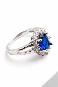 Nowy pierścionek srebrny kolor niebieska cyrkonia białe cyrkonie retro-2