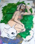 "KOT TU JEST, A ONA NIE" obraz akrylowy na płótnie 100x80cm artystki A. Laube