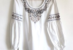 Biała bluzka z haftem 38 M Claire bawełna folk boho hippie cottagecore
