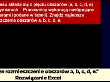 "Najlepsze rozmieszczenie obszarów a, b, c, d, e." - Zestaw 1 rozwiązania Excel-1