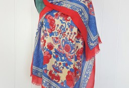 Nowy lekki szal tkany z wełną orientalny niebieski czerwony kwiaty elegancki