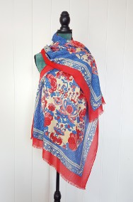 Nowy lekki szal tkany z wełną orientalny niebieski czerwony kwiaty elegancki-2