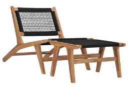 vidaXL Krzesło z podnóżkiem, lite drewno tekowe i sznurekSKU:49368