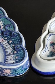 Porcelanowy pojemnik z miseczkami na dipy w kształcie niebiesko-białego motyla-2