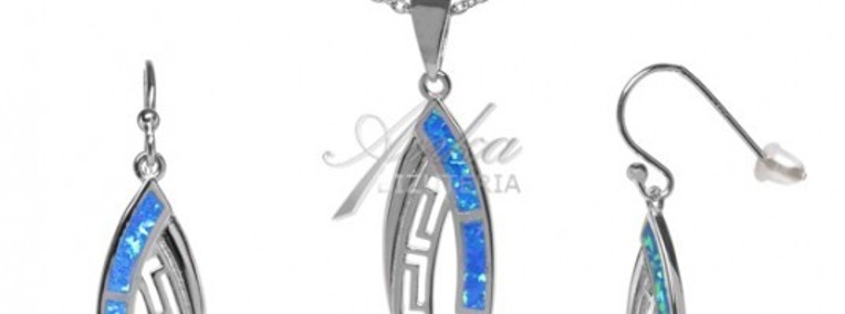 Komplet biżuteria srebrna z niebieskim opalem-1