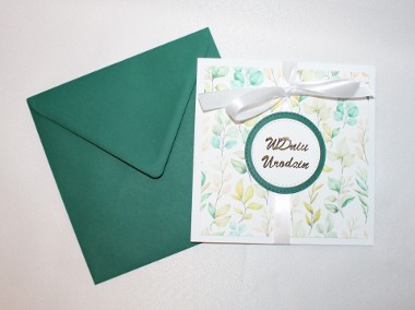 Kartki ręcznie robione HANDMADE kartka na urodziny w zielone liście zielona-1