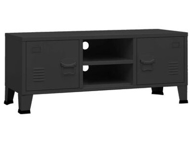 vidaXL Industrialna szafka pod TV, czarna, 105x35x42 cm, metalowa-1