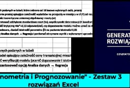 "Ekonometria I Prognozowanie" - Zestaw 3 rozwiązań Excel [EKONOMETRIA] .