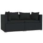 vidaXL 2-osobowa sofa z poduszkami, czarna, polirattan