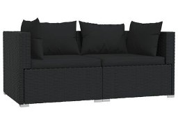 vidaXL 2-osobowa sofa z poduszkami, czarna, polirattan