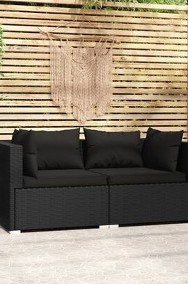 vidaXL 2-osobowa sofa z poduszkami, czarna, polirattan-2