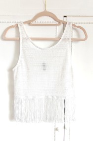 Krótka bluzka crop top H&M XS 34 S 36 biała frędzle boho bohemian festiwal lato-2