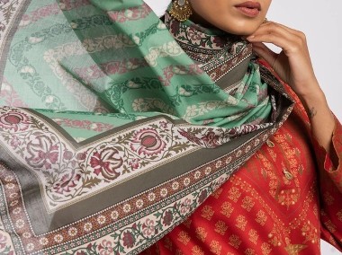 Duża chusta szal dupatta mięta kwiaty bawełna orient hidżab hijab turban pareo-1
