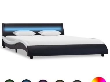 vidaXL Rama łóżka z LED, czarno-biała, sztuczna skóra, 140 x 200 cm 285687-1