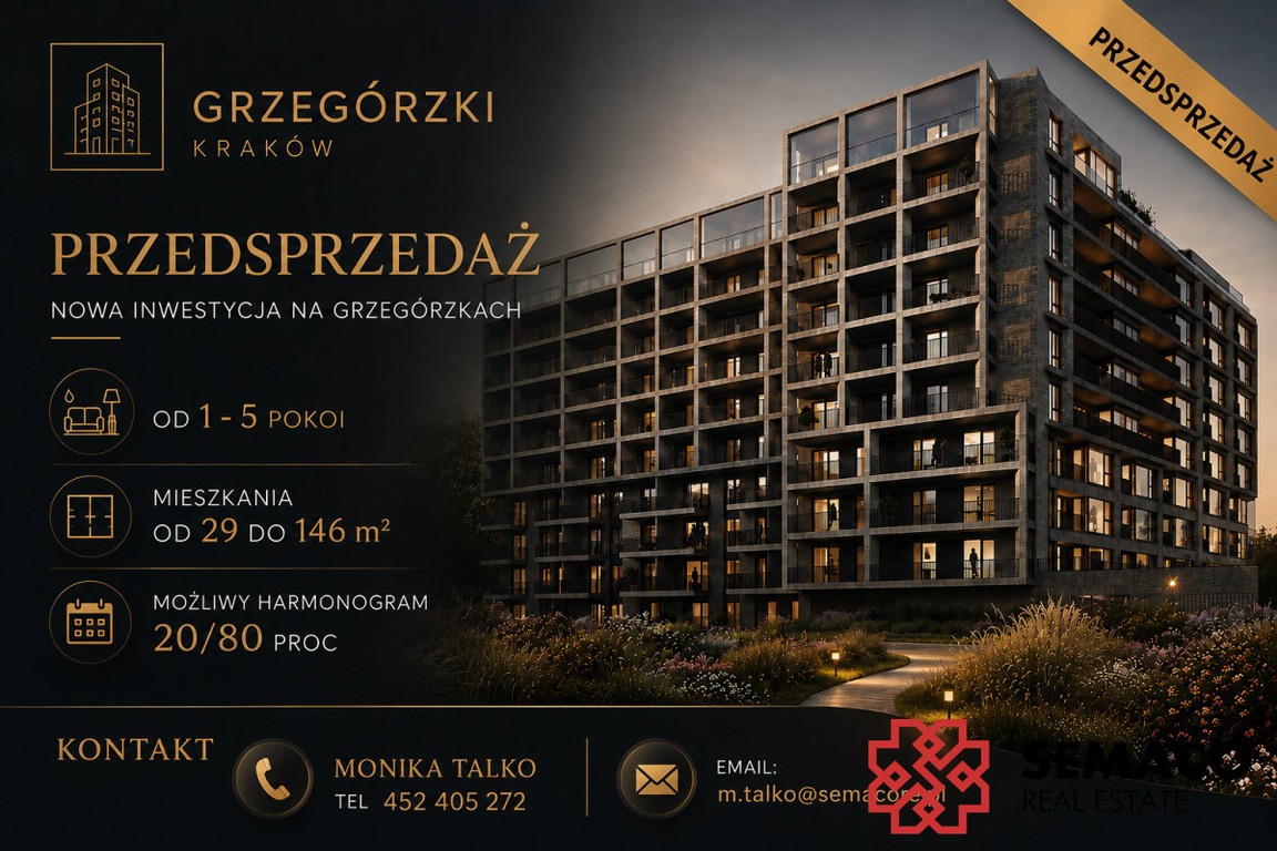 Przedsprzedaż/4 pok/Grzegórzki/bez PCC/