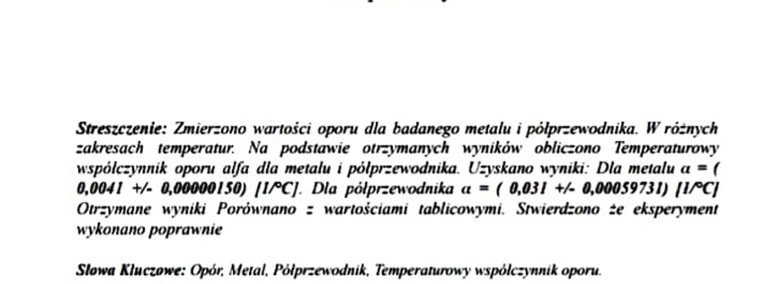 "Zależność oporu metalu i półprzewodnika od﻿ temperatury" - Sprawozdanie-1