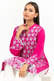 Nowa tunika indyjska różowa S 36 M 38 biały wzór floral bawełna kameez kurta -2