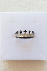 Nowy pierścionek srebrny kolor czarne cyrkonie korona tiara diadem celebrytka-2