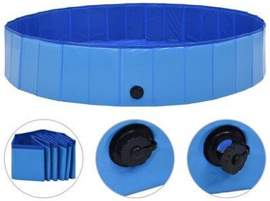 vidaXL Składany basen dla psa, niebieski, 160 x 30 cm, PVC-1