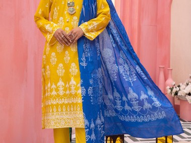 Nowa indyjska tunika komplet chusta M 38 żółta niebieska kameez dupatta boho-1