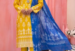 Nowa indyjska tunika komplet chusta M 38 żółta niebieska kameez dupatta boho