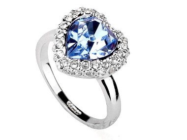 Nowy pierścionek srebrny kolor serce niebieska cyrkonia białe oczka-1