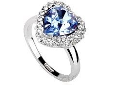 Nowy pierścionek srebrny kolor serce niebieska cyrkonia białe oczka