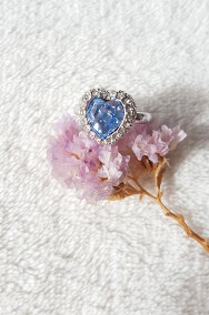 Nowy pierścionek srebrny kolor serce niebieska cyrkonia białe oczka-2