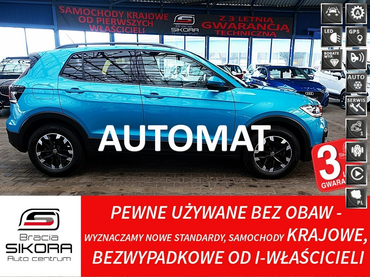 Volkswagen T-Cross AUTOMAT 150km fullLed+Front Assist JAK NOWY 1wł Kraj Bezwypadkowy F2