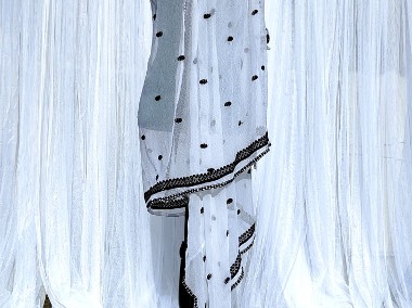 Indyjska chusta szal dupatta biały szyfon czarny haft hijab hidżab orient-1
