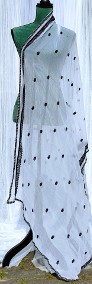 Indyjska chusta szal dupatta biały szyfon czarny haft hijab hidżab orient-3